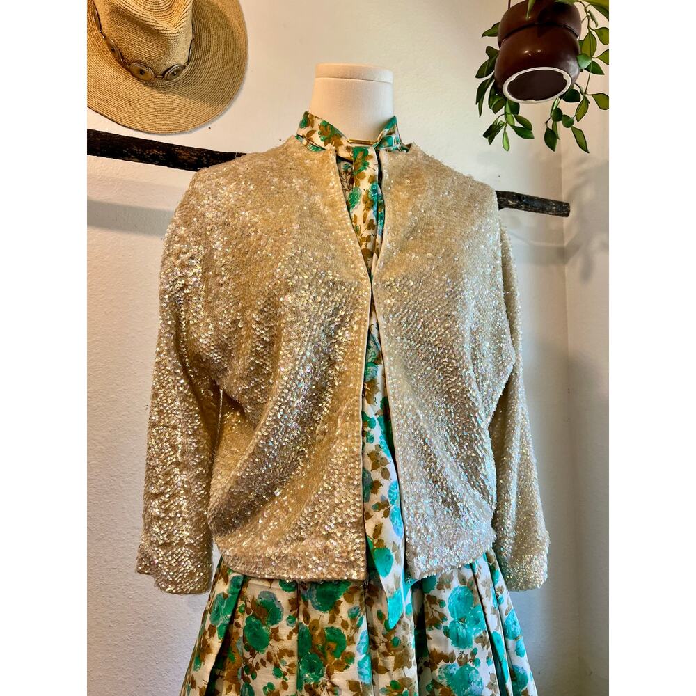 USA Made Neusteters Vintage 1960s Hand Loomed Sequin Evening Jacket Size Small